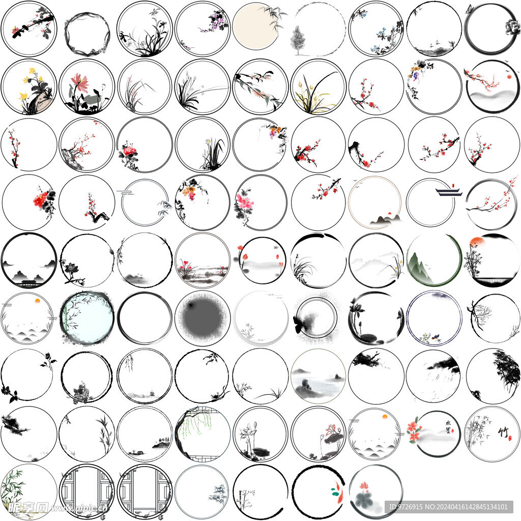 中国风水墨圆形边框细线