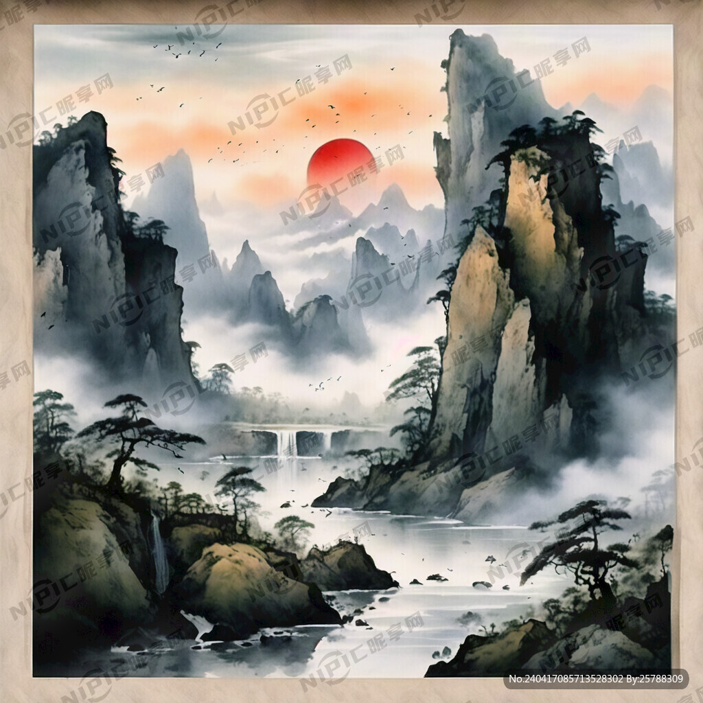 山谷 中国风 中国画 山水
