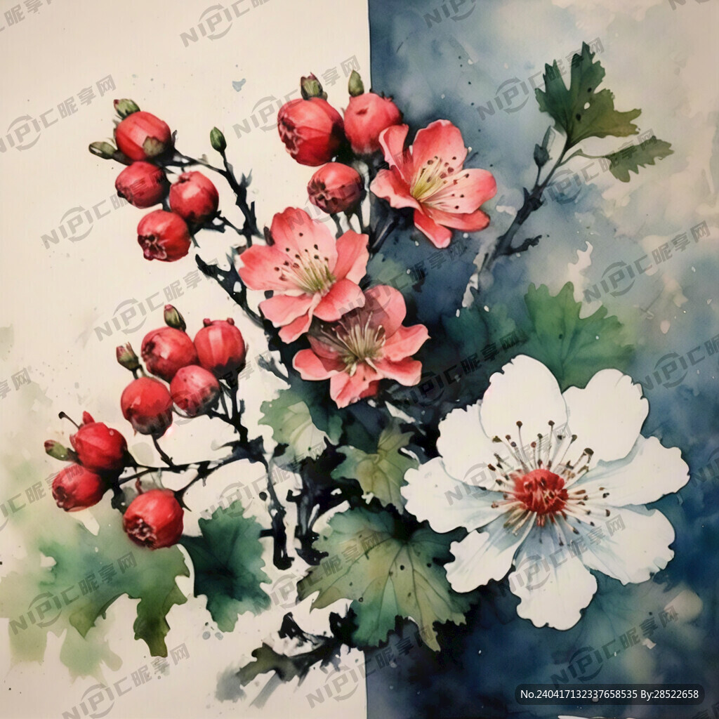 山楂花 水彩 手绘 小清新