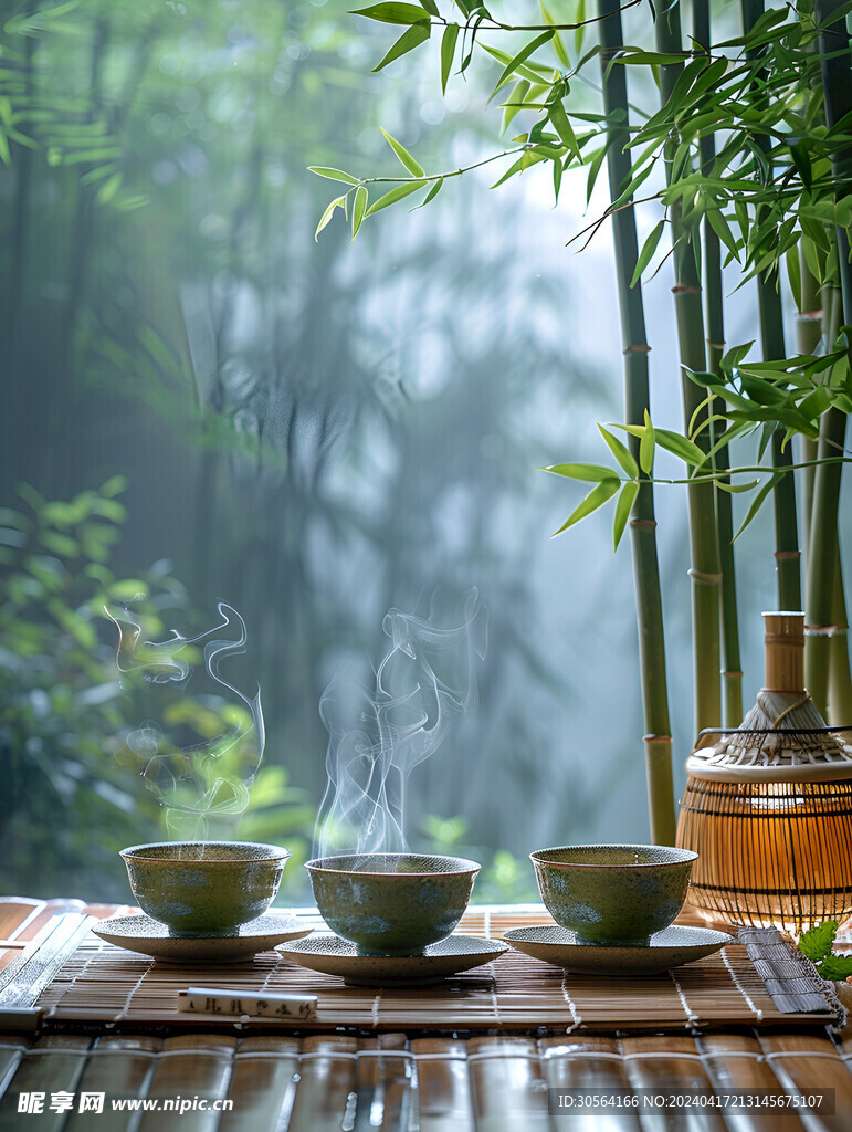竹林煮茶茶饮背景