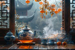 中式煮茶氛围背景