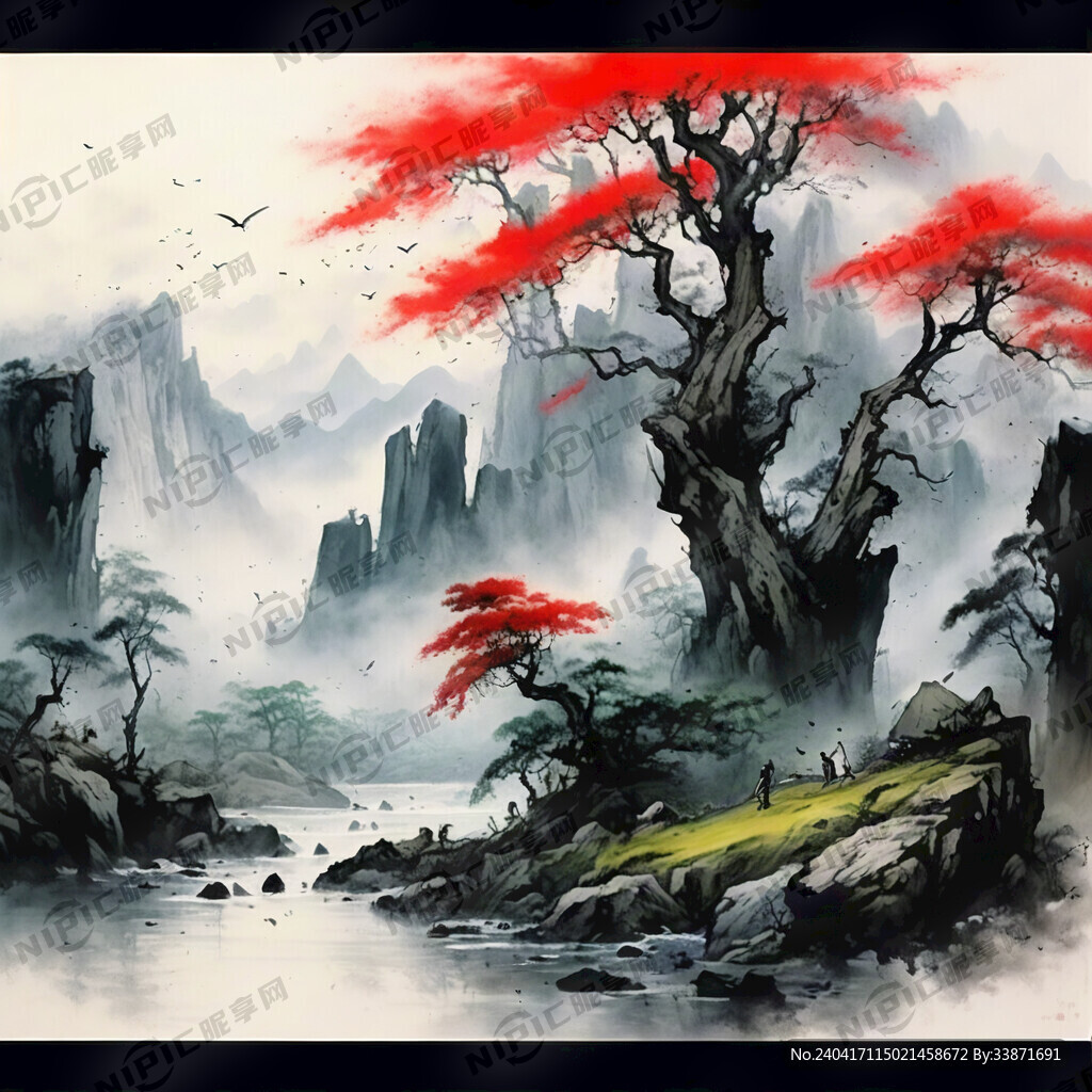 山谷 中国风 中国画 山水