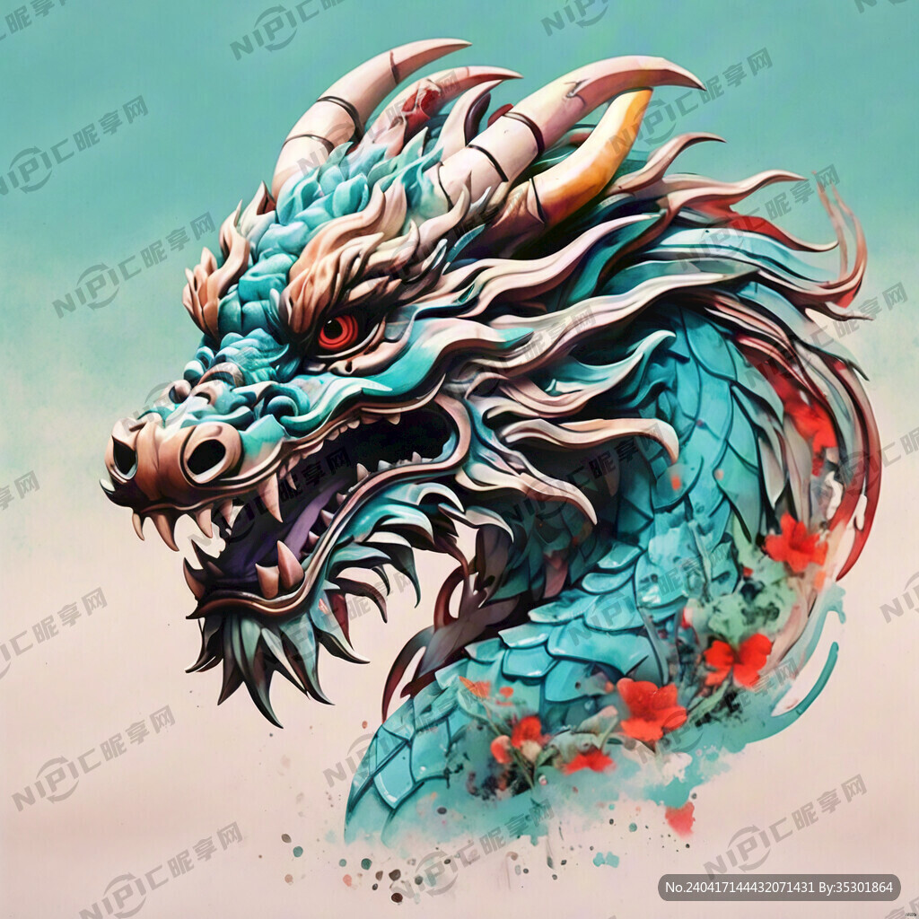 数字艺术龙年龙头中国龙插画民族