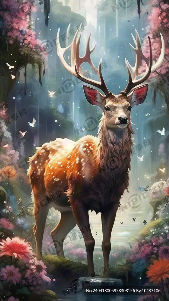 鹿 漂亮的仙鹿 霞光 仙境