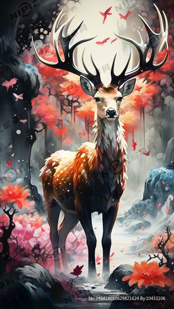 鹿 漂亮的仙鹿 霞光 仙境