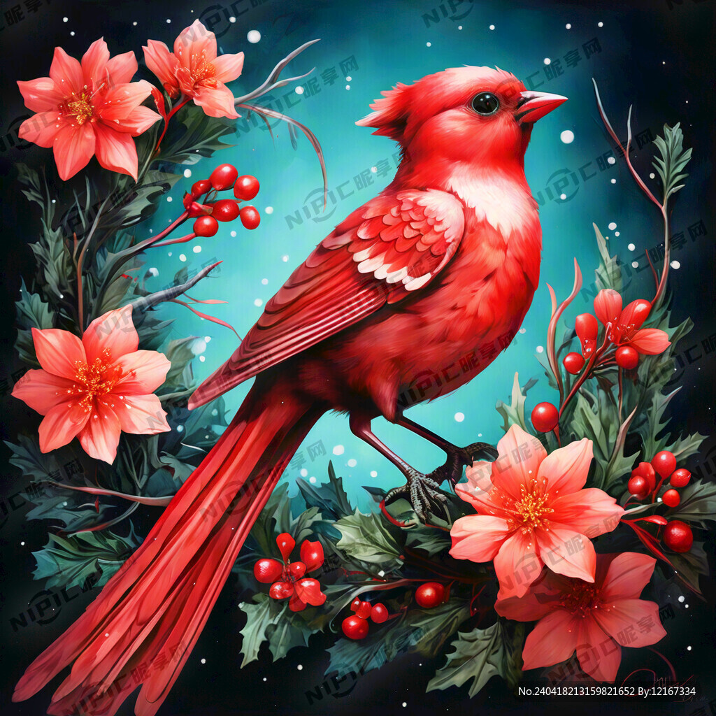 圣诞红鸟 圣诞红花