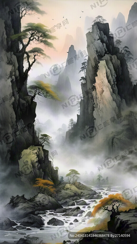 山谷 中国风 中国画 山水