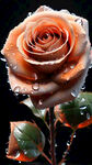 带水珠的淡橙色盛开的玫瑰