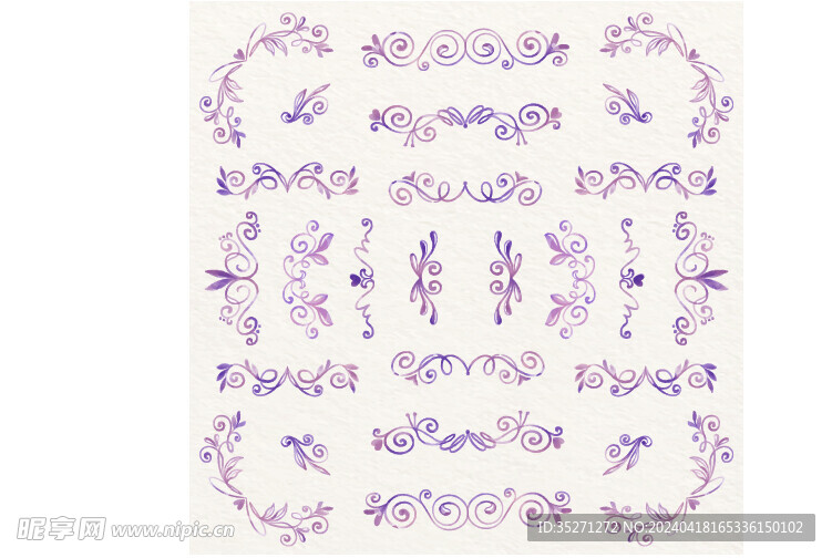 紫色水彩装饰矢量花纹