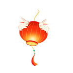 手绘中秋节玉兔抱灯笼元素