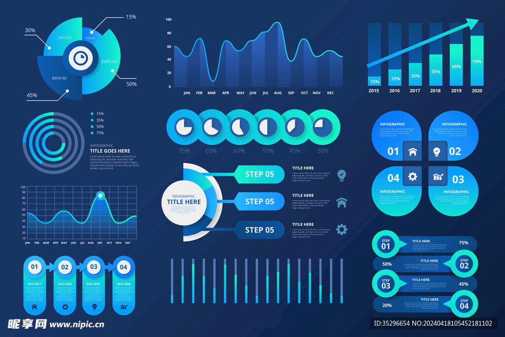 蓝色商务科技数据图表模板