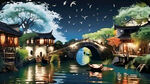 江南水乡愿景，中间有江南石桥