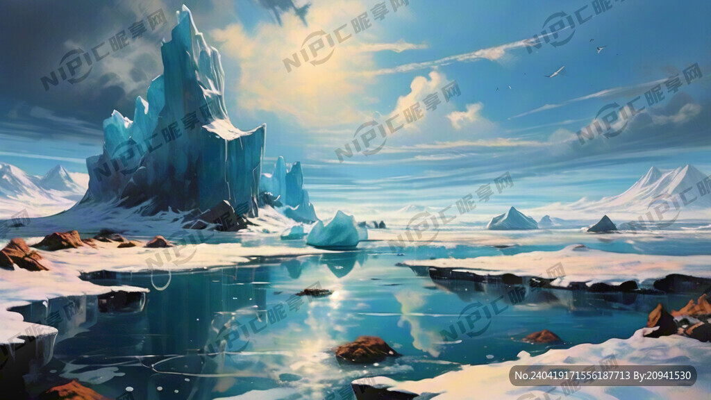 蓝色海底 冰山 蔚蓝天空