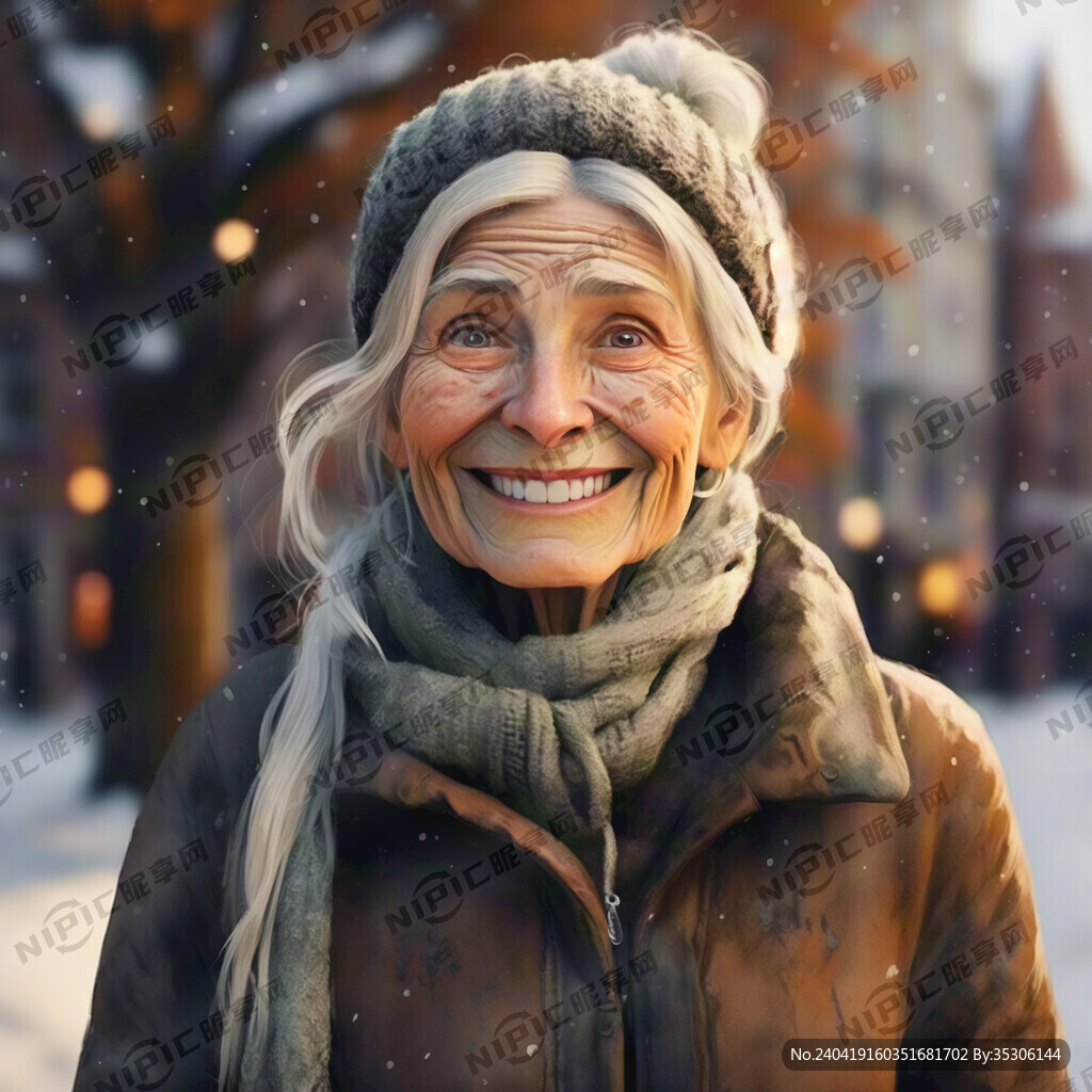 苍老的欧洲老奶奶 白发 冬天