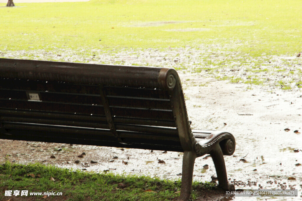 雨中公园椅子小景