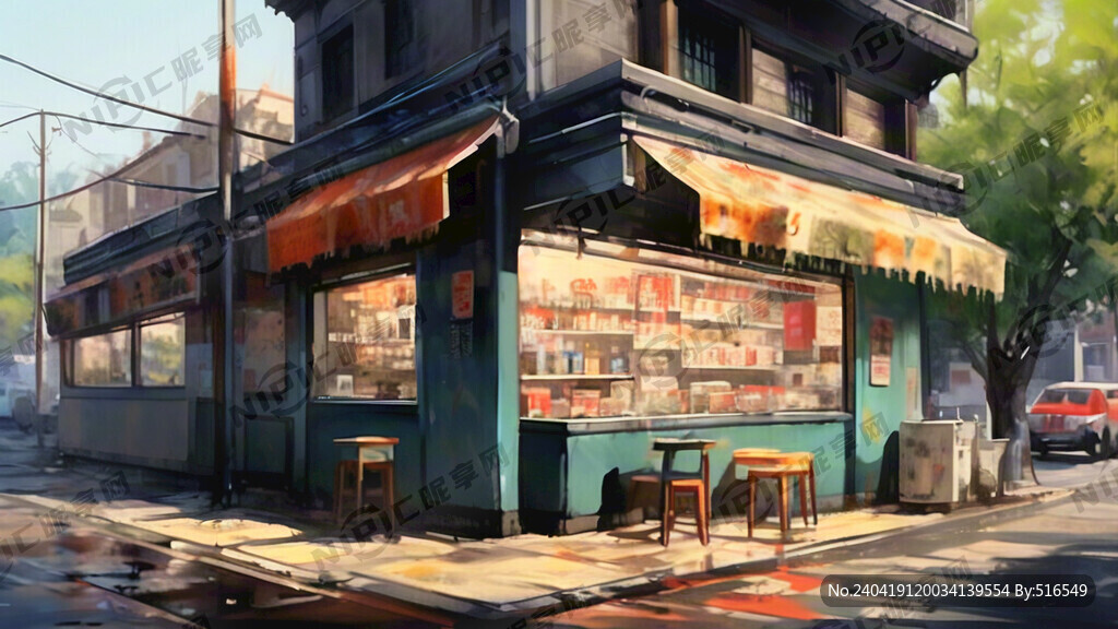 国画 路边的凉皮小吃店