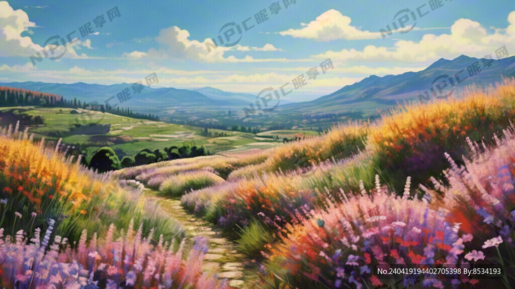 鼠尾草花海 斜坡 广角