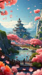 射雕英雄游戏梦幻唯美新中式风景，超高清，细节刻画，沐浴在花瓣里满天花瓣，飘渺电影般环境，明亮清晰