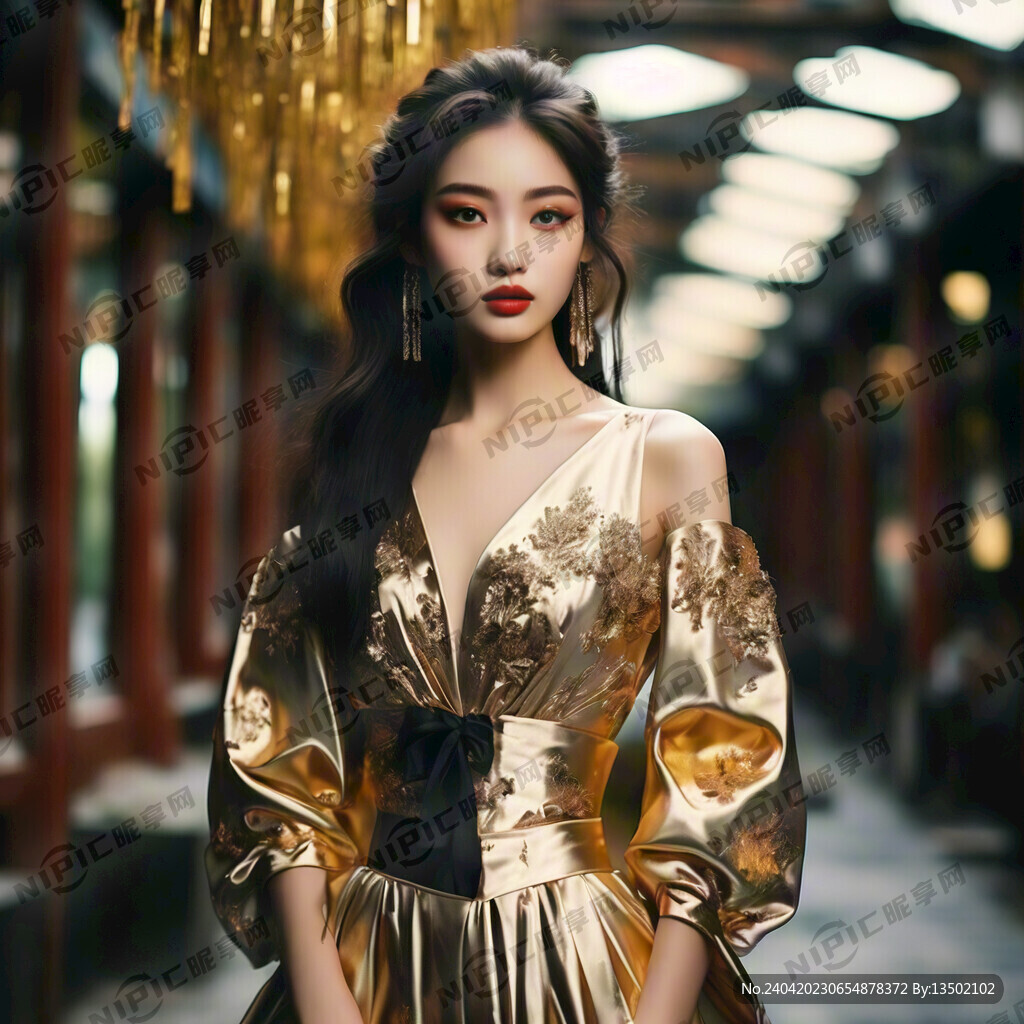 穿金色衣服模特