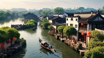 江南水乡，绍兴水乡，广阔的视野，俯视图，超广角