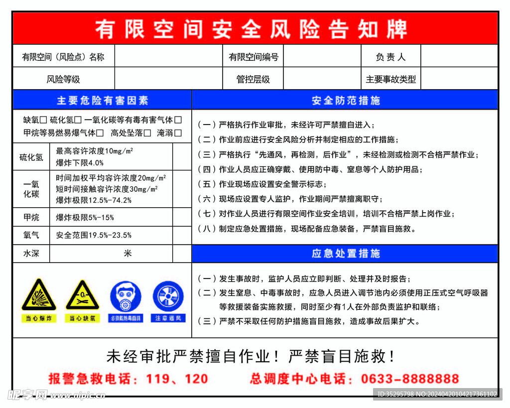 有限空间安全风险告知牌