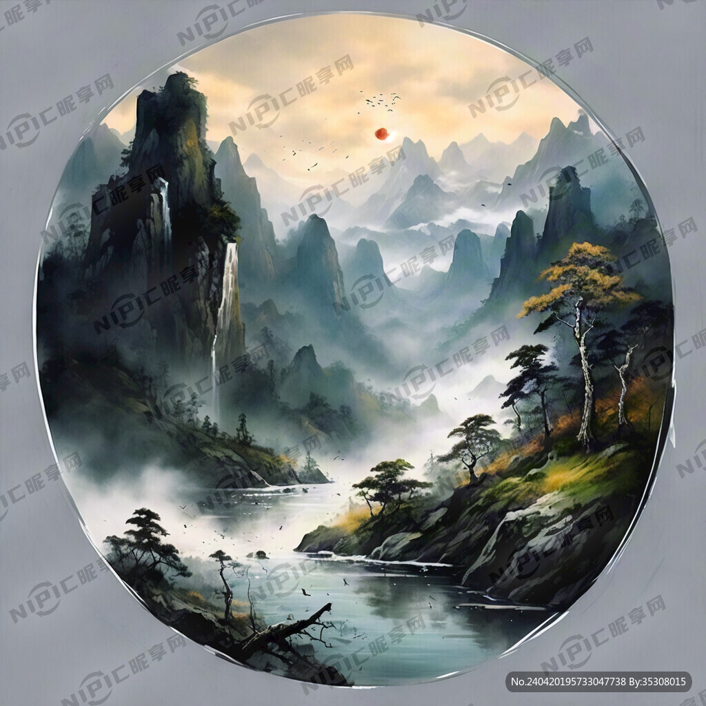 山谷 中国风 中国画 山水