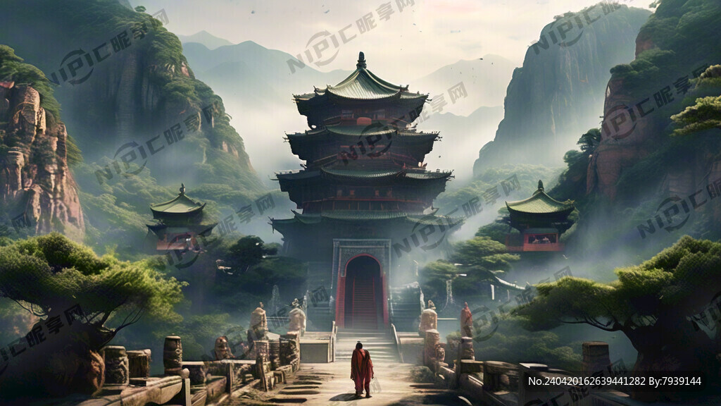 少林寺 背景山 烟雾飘渺 塔林