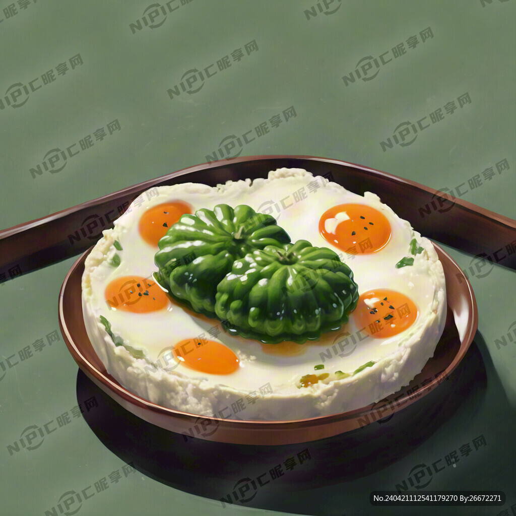 小苦瓜圈在蒸蛋上面  菜单海报