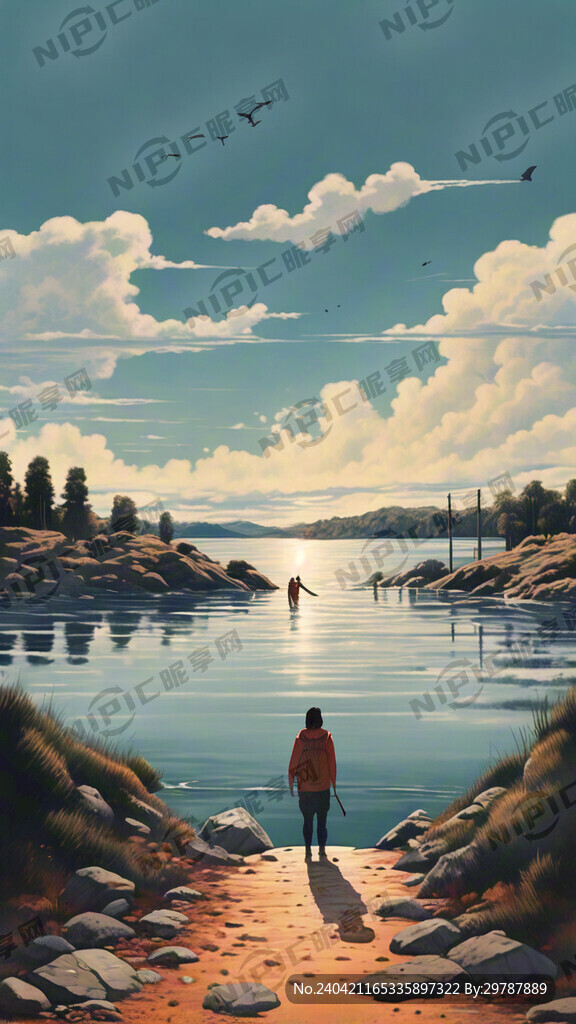 湖水 人 岸