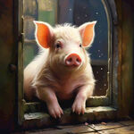 一头可爱的猪趴在窗口