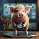 一头可爱的猪猪站在电子称上称体重