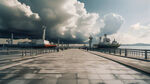 真实的港口码头场景，蓝天白云，面积广阔的水泥路面广场