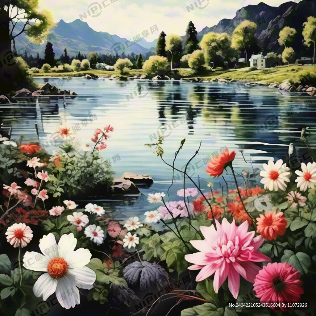 花卉 山水 湖泊