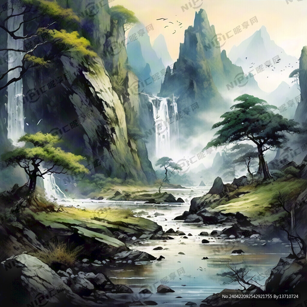 山谷 中国风 中国画 山水
