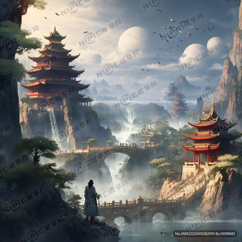 孔子 孔庙 山水 祥云 古风