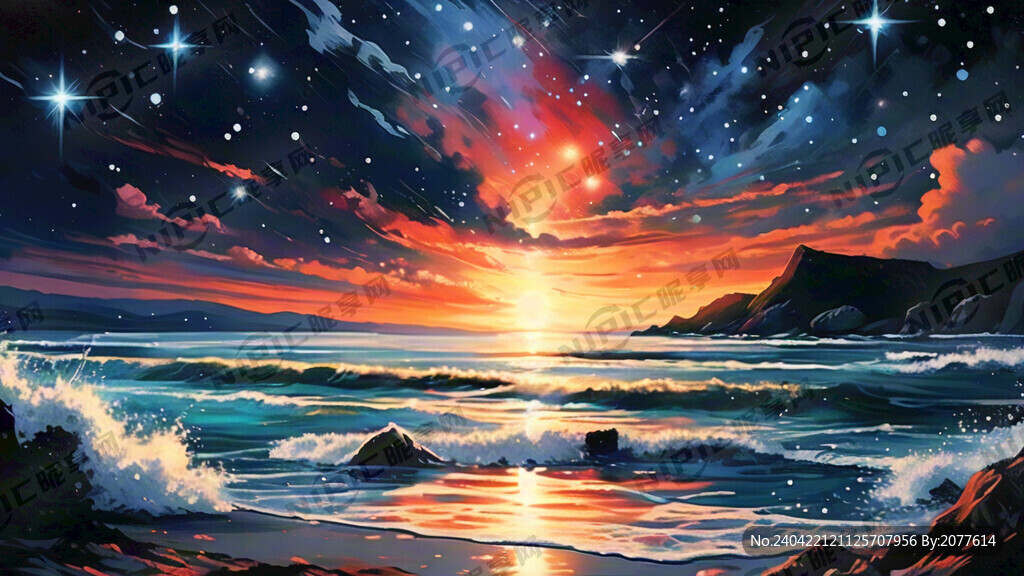 海边夜景 海天一线 不要有山