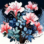 蓝莓结合杜鹃花水彩画高清矢量图