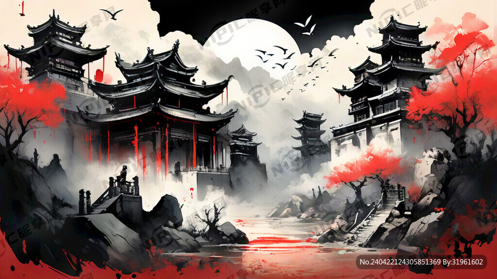 中国红背景 北京城市元素