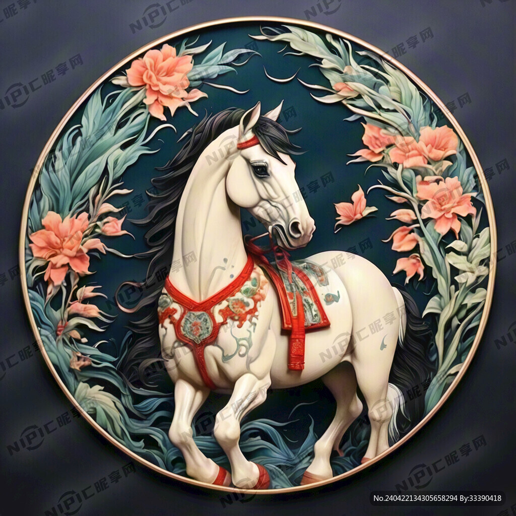 中国风彩色马面插画细节强