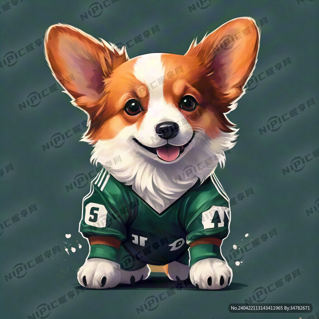 足球吉祥物 小狗柯基 扁平插画