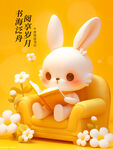 世界读书日可爱的小兔子读书