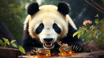 秦岭为背景   有一只萌萌的偷吃蜂蜜的大熊猫
