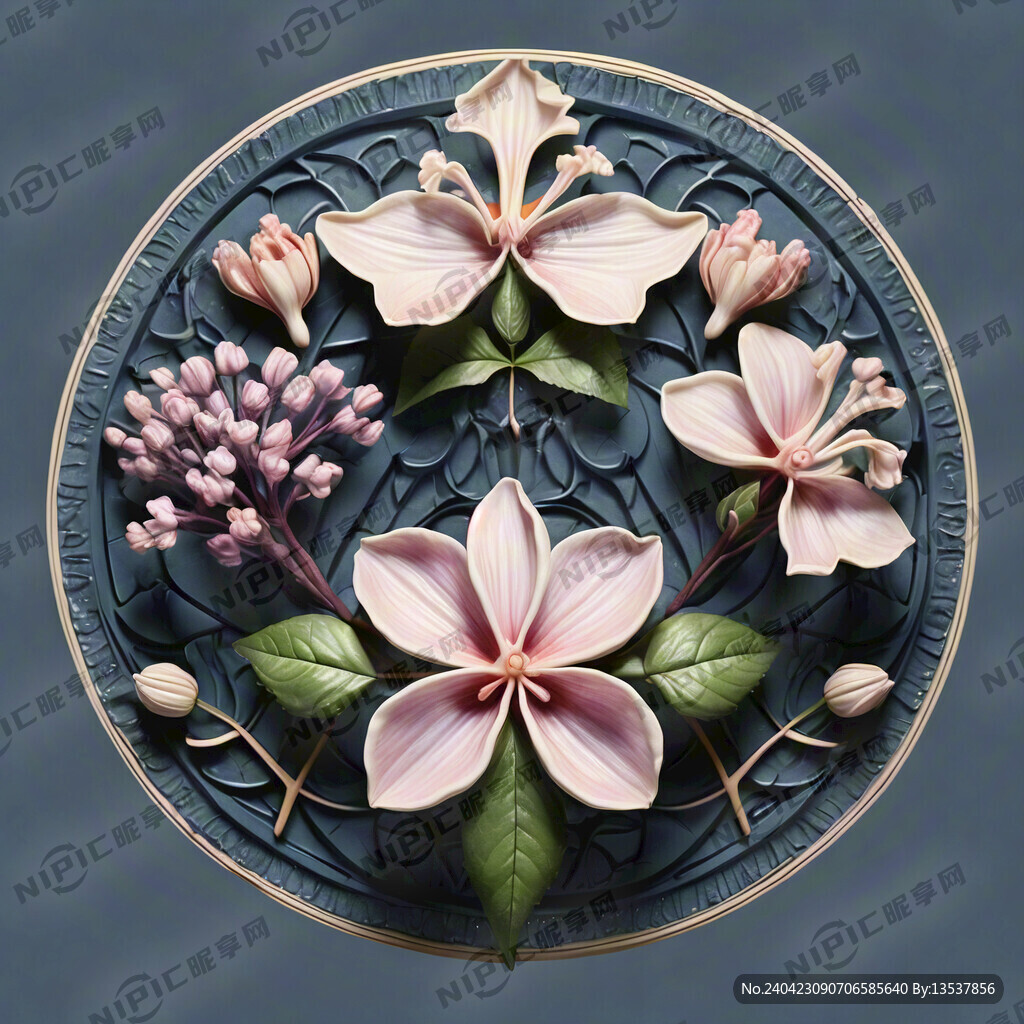 用五瓣丁香花设计一个圆形花边