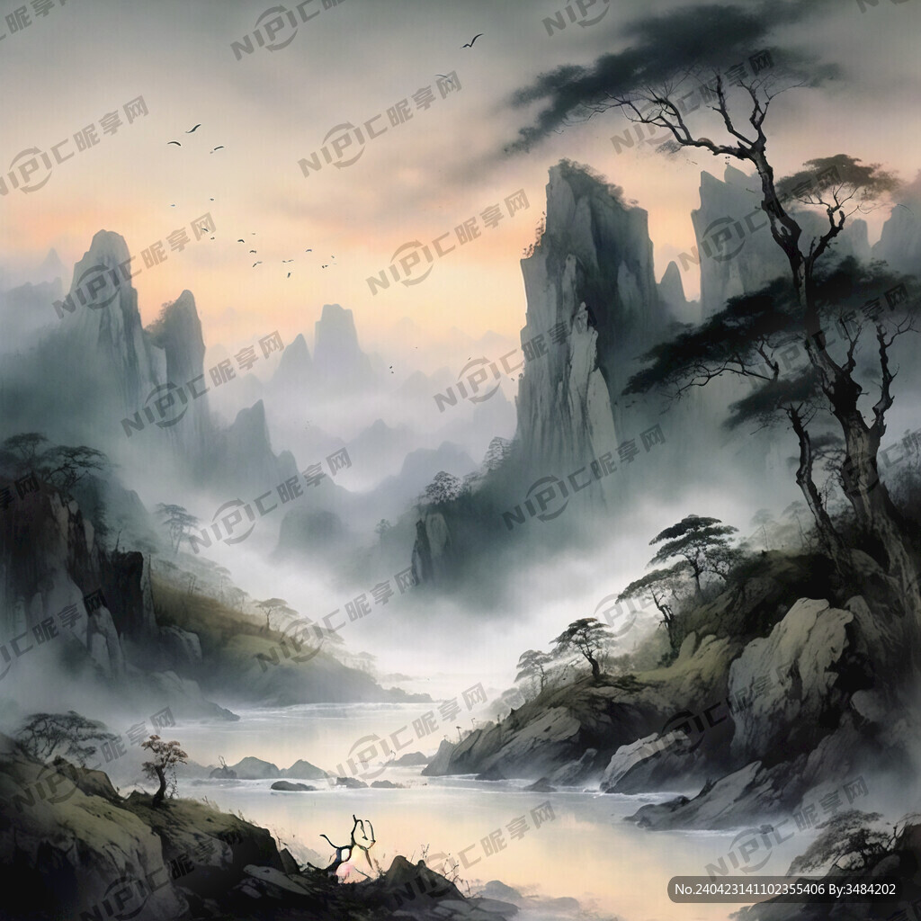 山谷 中国风 中国画 山水