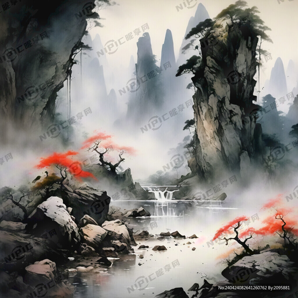 山谷 中国风 中国画 山水