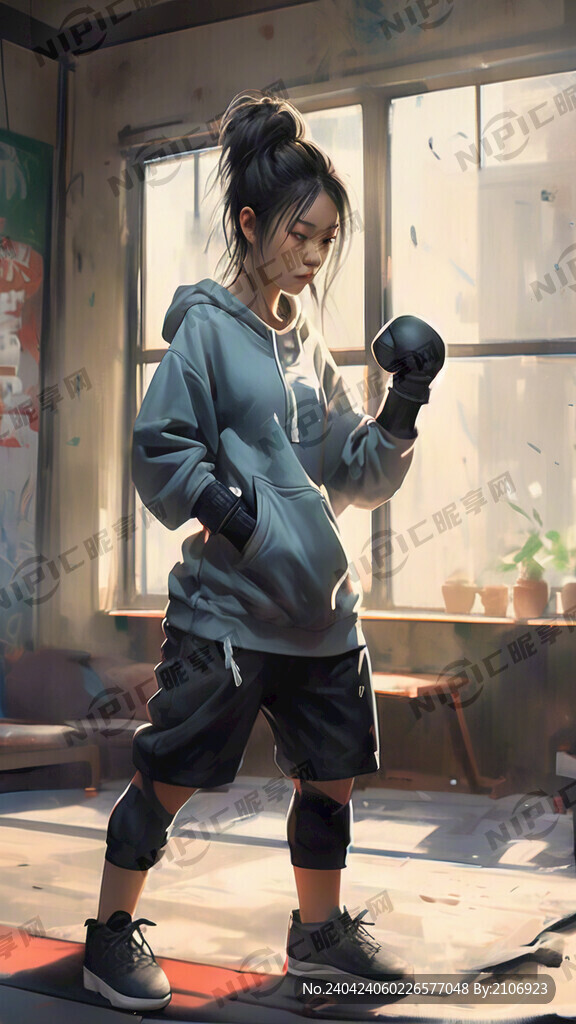 女孩穿着浅色连帽卫衣 全身