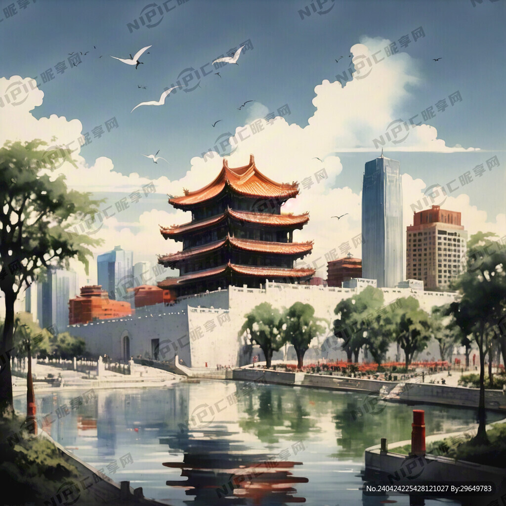 中国城市地标手绘  乌海市