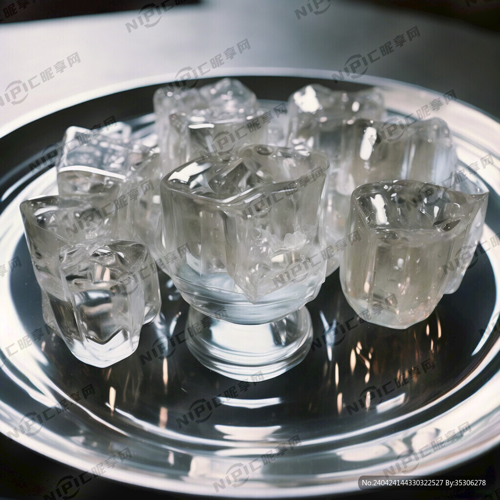 多个透明银色果冻 近景放在盘里