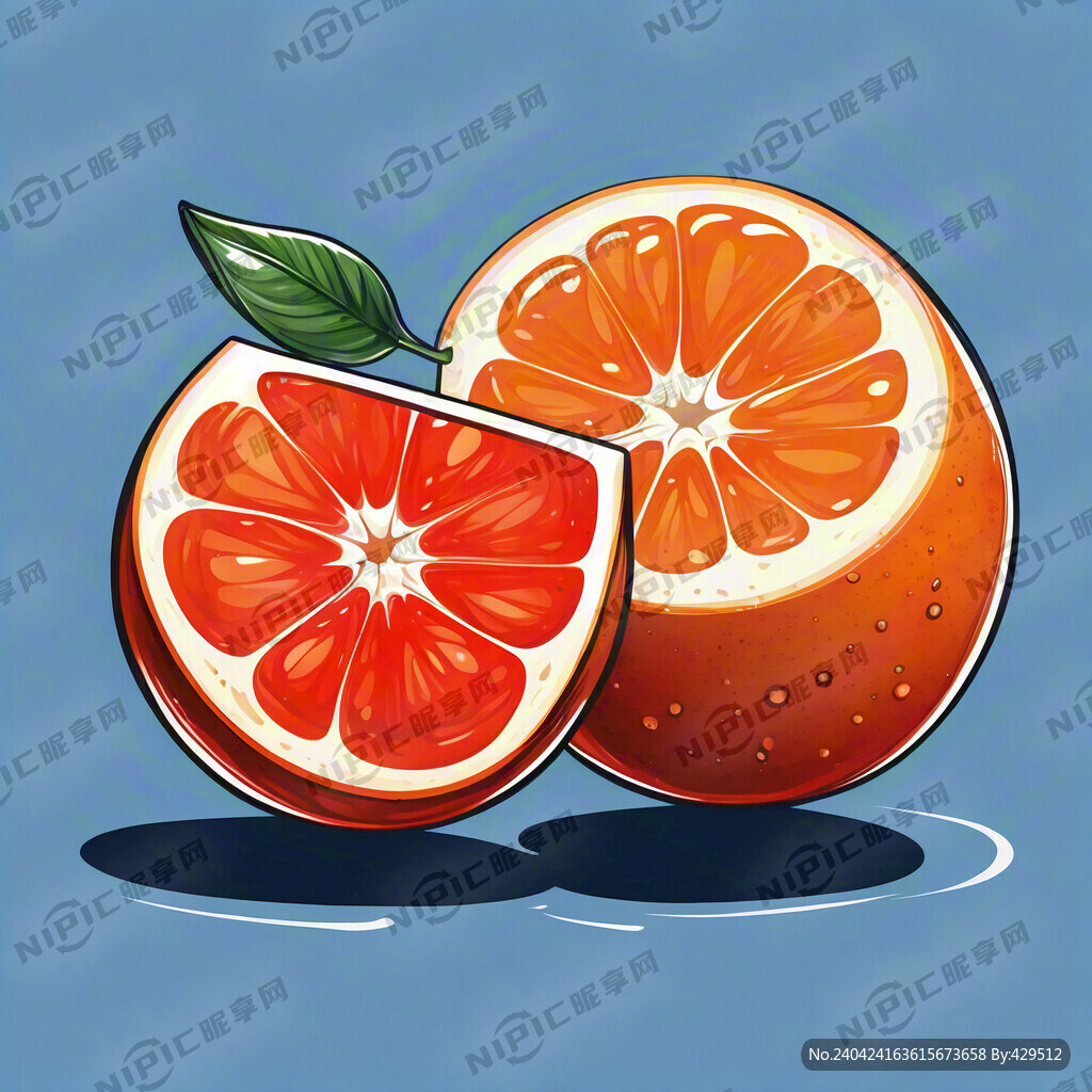 橙子 掰开的橙子 手绘 卡通
