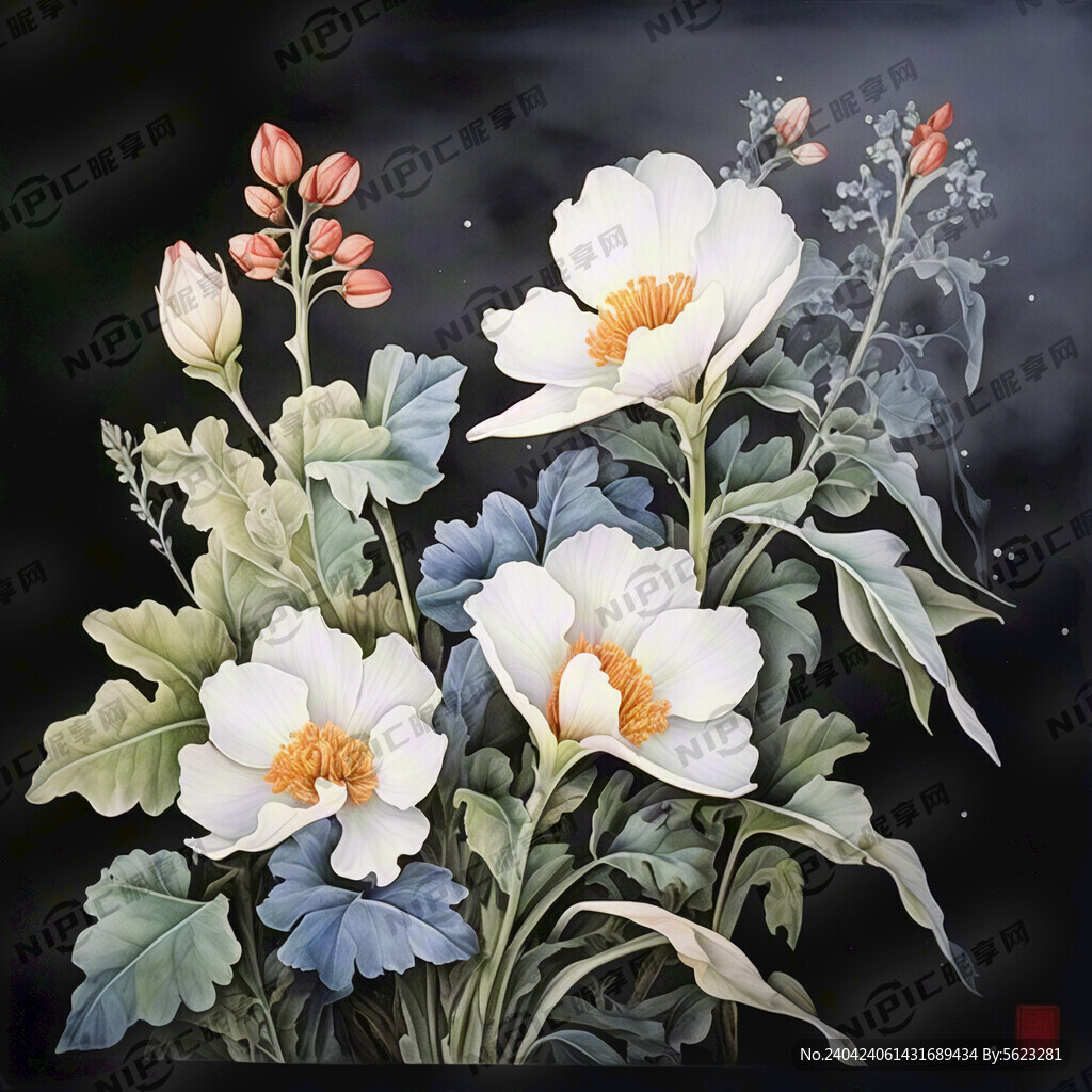 白色荞麦花工笔画